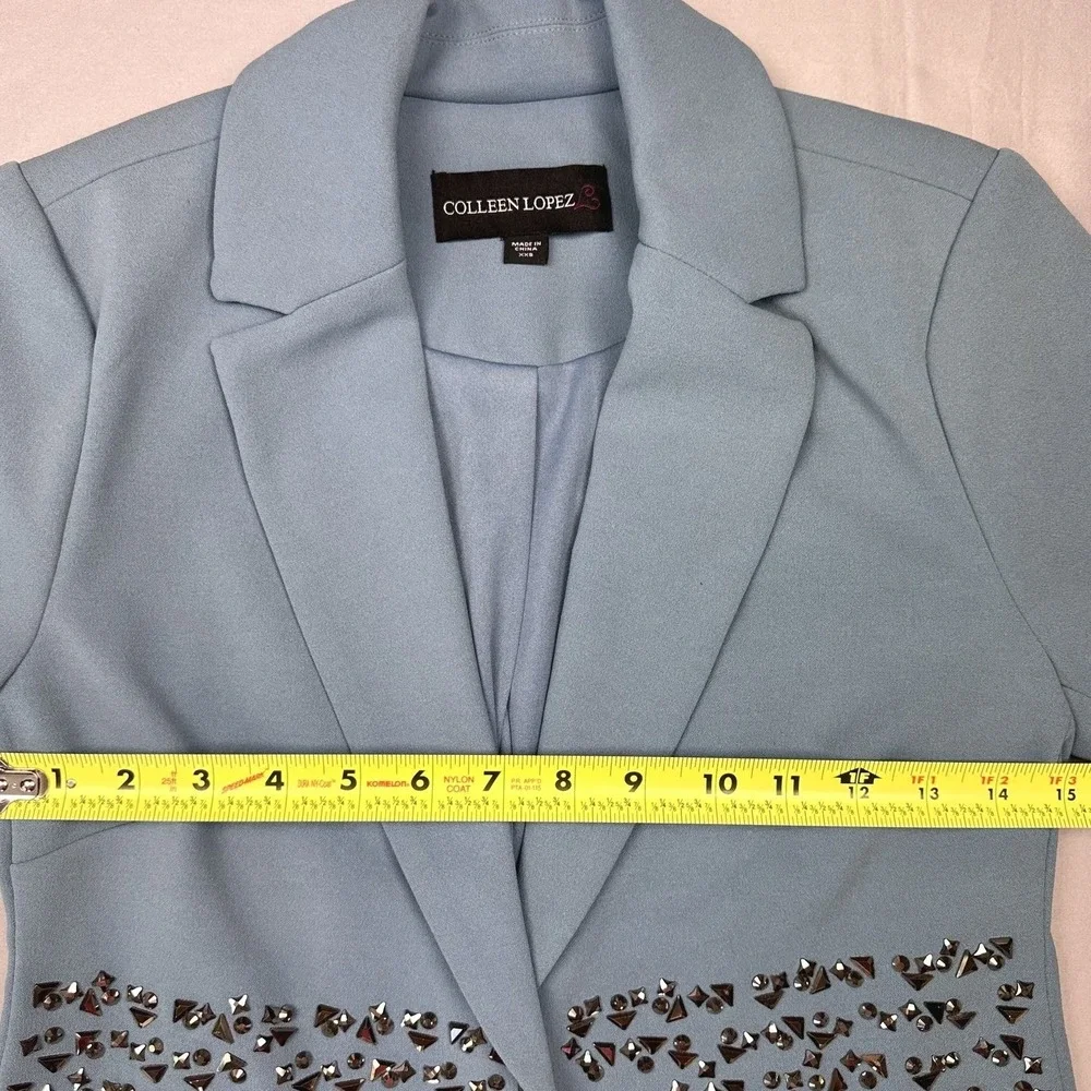 Single Button Blazer Women XXS Blue Embellished Studded Jacket Dopamine Dressing
